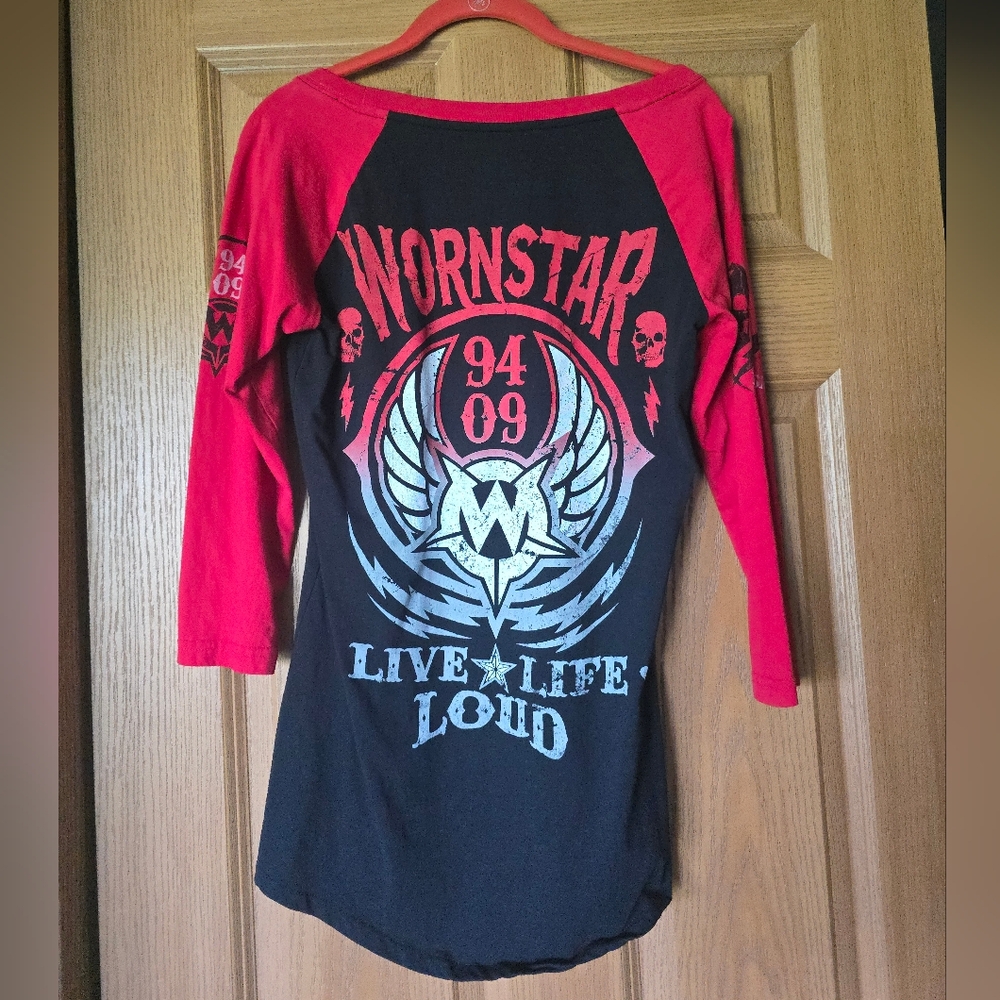 Wornstar Siren Raglan Graphic Tee Black & Red Size M Medium - Picture 2 of 4